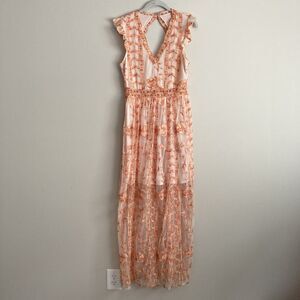 Altar'd State Dress Juliana Lace Maxi Embroidered Floral Illusion High Low Med